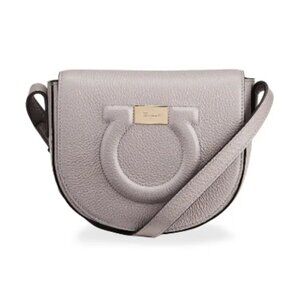 Salvatore Ferragamo Gancio City Small Pebbled Leather Crossbody Bag in Cement
